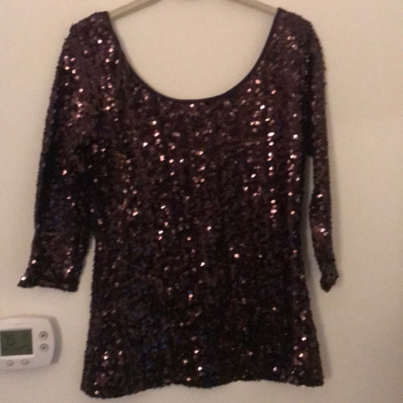 Banana republic brown sequin 3/4th sleeve top - xs - Picture 2 of 3